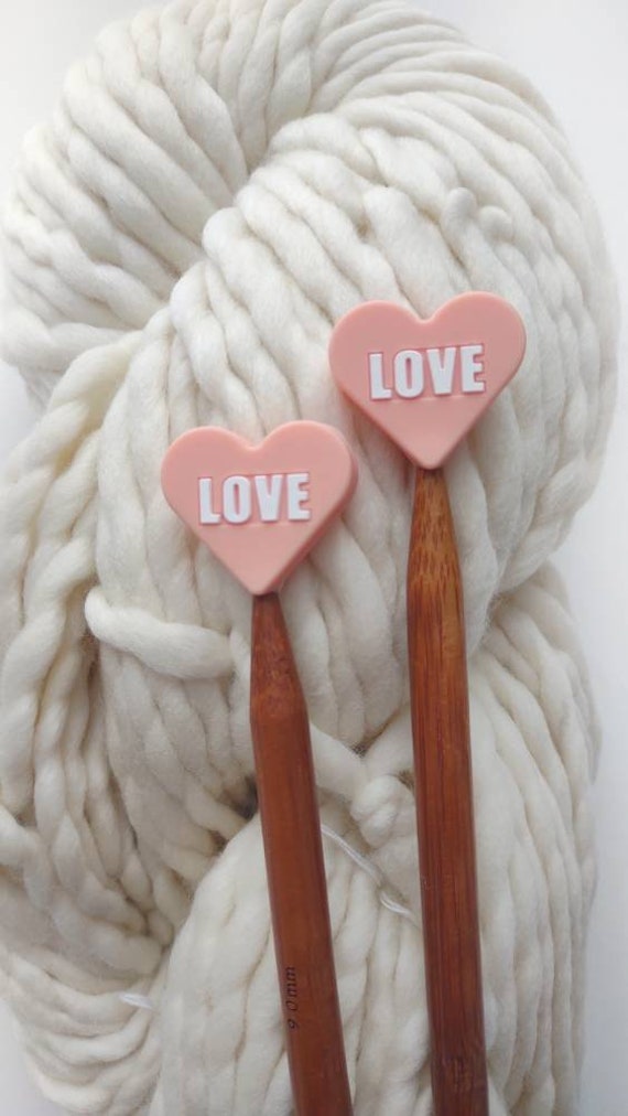 Pink LOVE Heart Knitting Needle Stitch Stoppers. Needle Protectors. Knitting Notions, Accessories, Supplies, Tools. Valentine's Day