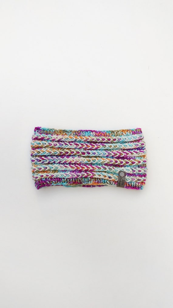 Hand Knit Rainbow Merino Wool Headband, Braided Ear Warmer  display picture 1