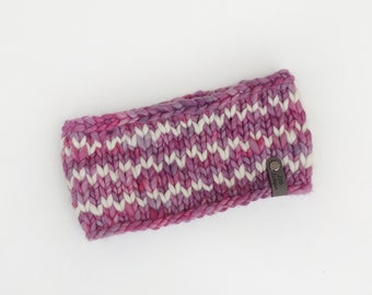 Soft Merino Wool Adult Headband. Twinkling Lights Headband. Purpley pink colors Luxury Headband. Comfy Ear Warmer Malabrigo Rasta Knitted