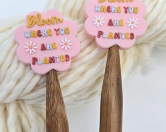 Pink Knitting Needle Stitch Stoppers. Bloom Where You Are Planted. Needle Protectors. Knitting Notions, Accessories, Supplies, Tool. Floral