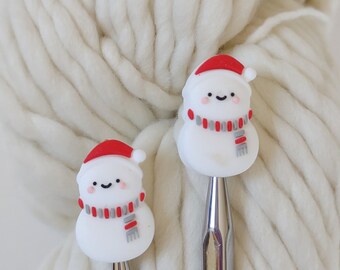 Snowmen Santa Hats Knitting Needle Stitch Stoppers. Needle Protectors. Needle Stoppers. Notions, Accessories, Supplies, Tools. Christmas