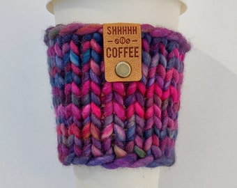 Merino Wool Cup Cozy. Red Purple Orange Soft Coffee Cup Cozy. Regular Size Cup Cozy. Tea Cozy. Drink Holder. Stocking Stuffer Coffee Present