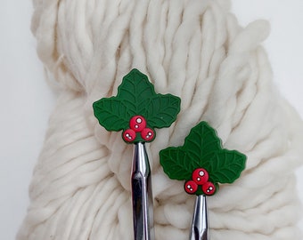 Christmas Holly Knitting Needle Stoppers, US 3-15