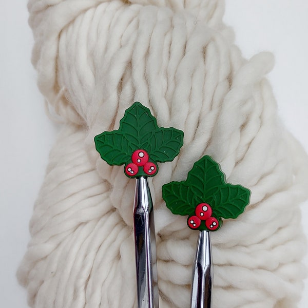 Christmas Holly Berries Knitting Needle Stitch Stoppers. Needle Protectors. Knitting Needle Stoppers. Notions, Accessories, Supplies, Tools.