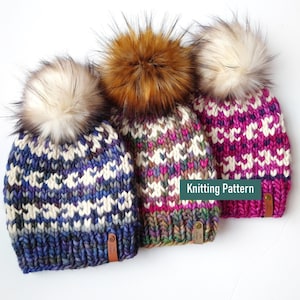 Bold Coast Beanie KNITTING PATTERN. Fair Isle Hat Pattern. Super Bulky Hat Pattern. Colorwork Hat Pattern. Fitted Adult Hat. Knit Beanie.