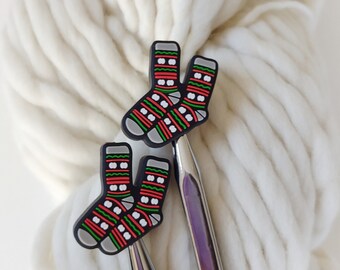 Holiday Socks Knitting Needle Stoppers, Christmas Knitting Supplies