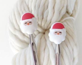 Santa Knitting Needle Stoppers: Christmas Holiday Knitting Notions