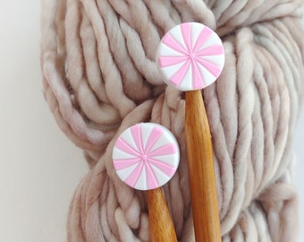 Pink White Swirl Knitting Needle Stoppers, Needle Protector (US 3-15)