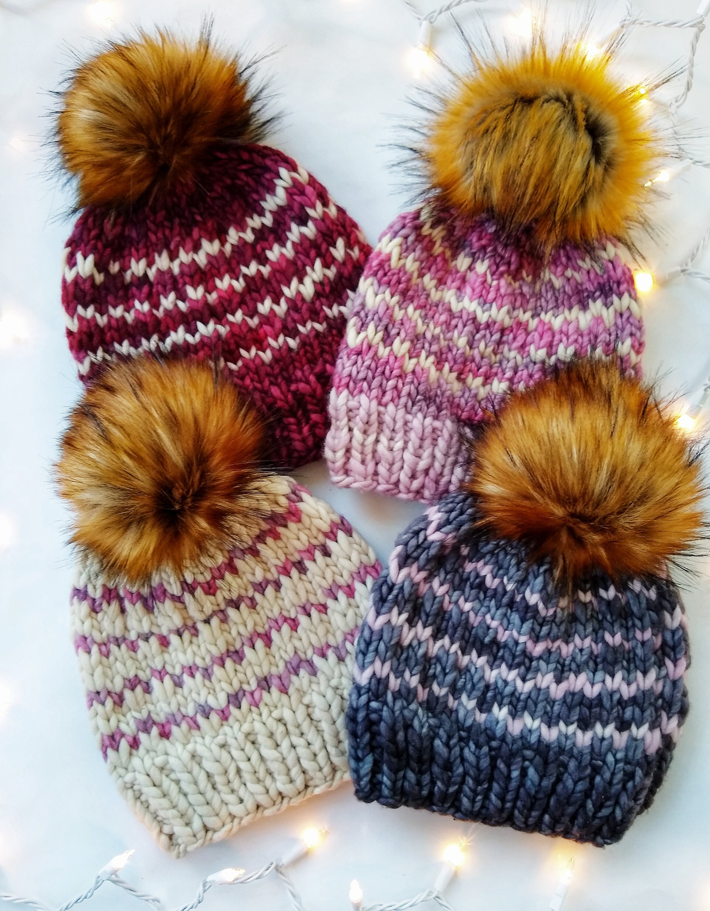 BambooMN JubileeYarn Loom Knitting Pattern Kit for Beginners - Kids Winter Hat Set - Green Winter Hat & Purple Pompom