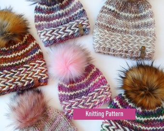 Banded Braids Beanie KNITTING PATTERN for 5 SIZES / Unique Hat Pattern / Unique Brim Hat / Braided Brim Knit Hat Pattern / Extra Warm Hat