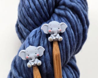 Elephant Knitting Needle Stitch Stoppers Protectors. Notions, Accessories, Supplies, Tools. US 3 - US 15