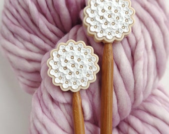 White Hydrangea Knitting Needle Stoppers, US 3-15, Needle Protectors