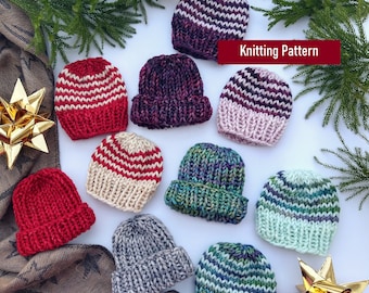 Teeny Tiny Winter Hats KNITTING PATTERN / Decorative Mini Hat Pattern / Christmas Decoration Knit Pattern / Knit Mini Hat Pattern /