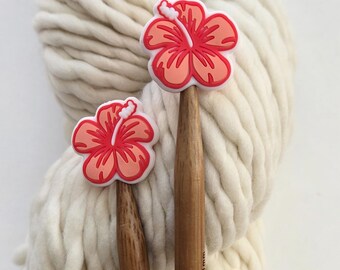 Red Hibiscus Knitting Needle Stoppers, US 3-15, Needle Protectors