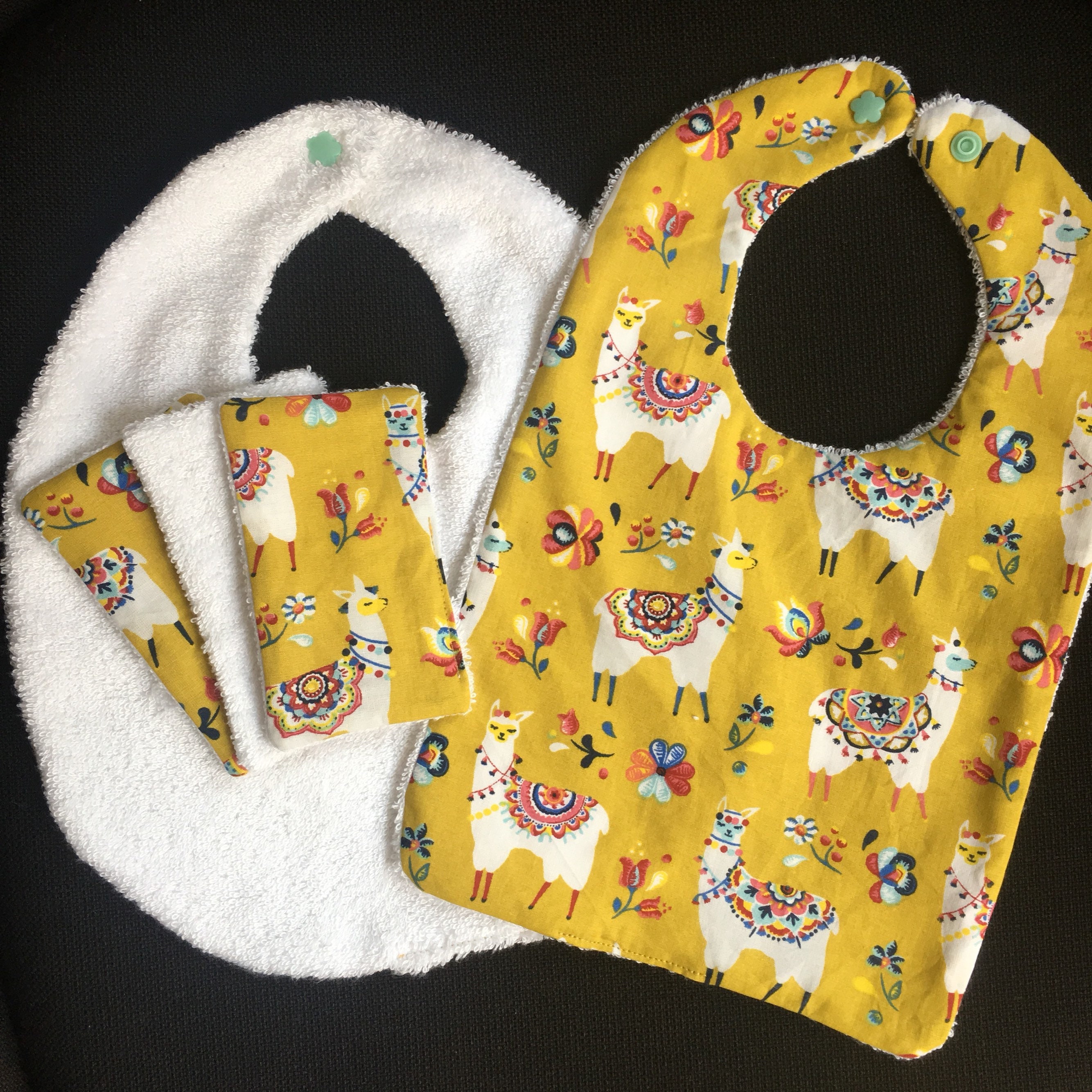 Bavoir Lama en Coton et Éponge Bambou Cotons Réutilisables | Coton & Bamboo Sponge Baby Bibs & Reusa