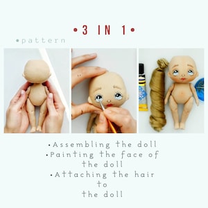 Assemblare il modello per bambola di pezza Tutorial per creare una bambola pdf Attaccare i capelli cucire Tutorial per dipingere il viso da 9,45" Modello per bambola morbida