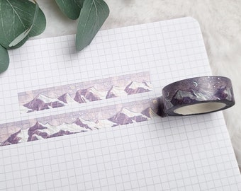 Washi Tape Berge - Silber, Holografisch, Sterne, Mond, Landschaft, lila