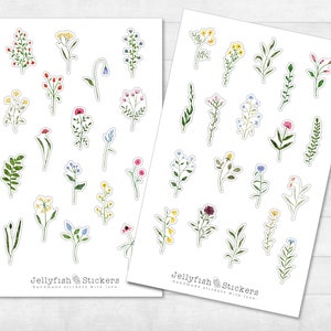 Ensemble d’autocollants de fleurs sauvages - Autocollants floraux, autocollants planificateur, plantes autocollantes, fleurs autocollantes, fleurs colorées, autocollants, jardin, nature