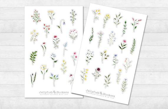Flower Sticker Set - Floral Stickers, Journal Stickers, Flower Stickers,  Pastel, Garden, Nature, Bouquet, Floral, Leaves, Summer, Green