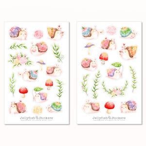 Schnecken Sticker Set - Journal Sticker, Planer Sticker, Insekten, Natur, Pilze, Wald, Garten, Blumen, Pflanzen, niedlich, bunt