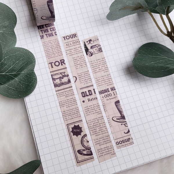 Washi Tape Vintage - journal, beige, marron, police, texte, vieux