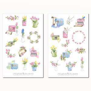 Frühling Sticker Set - Journal Sticker, Planer Sticker, Aufkleber, Sticker Floral, Garten, Grün, Tulpen, Blätter, Zweige, Kranz, Orchideen
