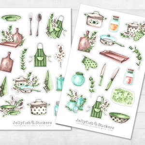 Grüne Küche Sticker Set - Aufkleber Kochbuch, Journal Sticker, Sticker Kochen, Rezeptbuch, Zuhause, Sticker, Sticker Rezepte