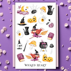 Hoja de pegatinas de bruja linda - pegatinas, pegatinas, hechizos, libro de brujas, gato, calabaza, mágico, místico, libro de hechizos, niños