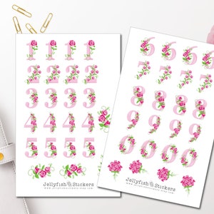 Florale Zahlen Rosa Sticker Set - Aufkleber Rosa Journal Sticker Sticker Zahlen Sticker Blumen Sticker Ziffern Sticker Sheet