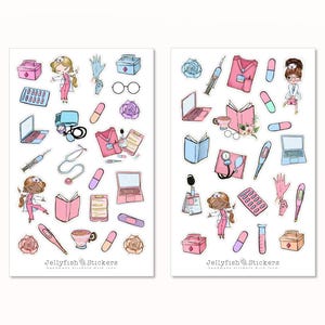 Conjunto de pegatinas de medicina - Pegatinas de diario, pegatinas del planificador, pegatinas médico, hospital, enfermera, medicación, estudiante, médico, salud