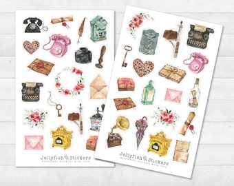 Vintage Letters Sticker Set - Stickers, Journal Stickers, Planner Stickers, Stickers Letterbox, Mail, Items, Typewriter, Writing