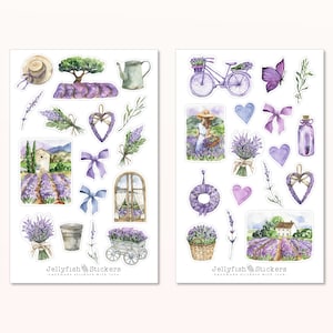 Lavendel Sticker Set - Aufkleber, Planer Sticker, Sticker Pflanzen Natur, Garten, Frühling, Sommer, Frankreich, Blumen, Floral