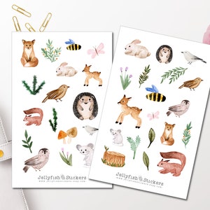 Bosdieren stickerset - schattige stickers dagboekstickers planner stickers sticker vos, eekhoorn sticker dieren, egel, konijn
