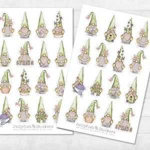 Gnome Frühling Sticker Set - Aufkleber, Journal Sticker, Planer Sticker, Sticker Blumen, Zwerg, Zwerge, Niedlich, Gnom, Garten, Elfen, Natur