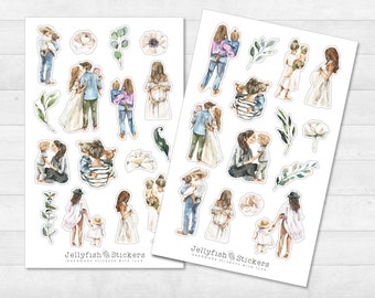 Familie Sticker Set - Journal Sticker, Planer Sticker, Sticker Baby, Mama, Papa, Kind, Bruder, Schwester, Muttertag, Mutter und Kind, Blumen