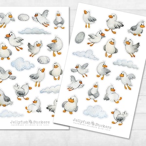 Seagull Sticker Set - Zeestickers, Tijdschriftstickers, Maritieme Stickers, Strand, Zee, Vakantie, Reisdagboek, Vogel, Vogels, Oostzee, Noordzee
