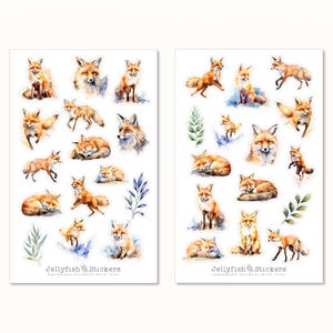 Fuchs Sticker Set - Aufkleber, Sticker Tiere, Füchse, Wald, Natur, niedlich, Blumen, Blätter, aquarell