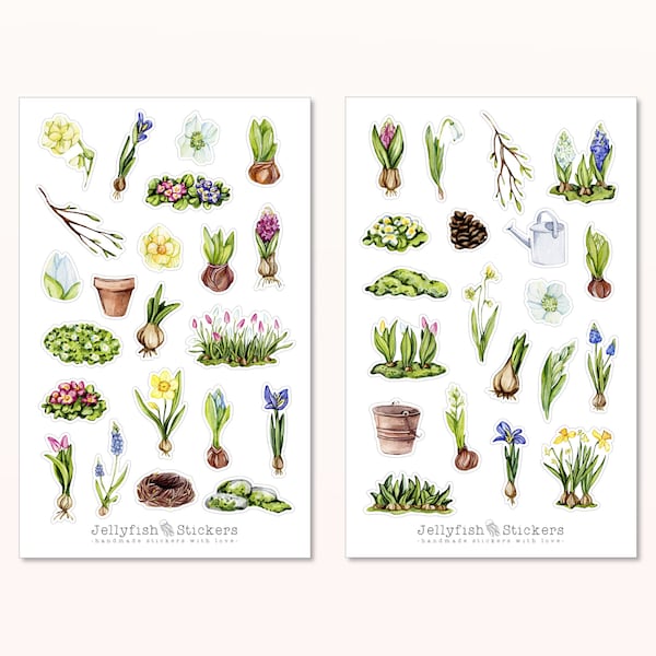 Frühling Sticker Set - Planer Sticker, Journal Sticker, Garten, Pflanzen, Natur, Blumen, Zwiebeln, Osterglocke, Narzisse, Tulpen, gärtnern