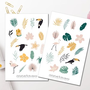 Sommer Tropisch Sticker Set - Bunte Aufkleber Journal Sticker Planer Sticker Sticker Sommer, Pastell, Pflanzen, Blumen, Flamingo