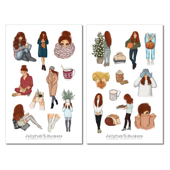 Cozy Girl Collection Sticker Set – 2 Bögen Für Journal, Planer & Bullet Journal – Gemütliche Herbst/Winter-Motive