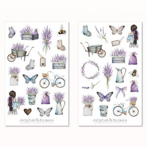Set de pegatinas de lavanda - Pegatinas, Pegatinas Plantas Naturaleza Jardín Primavera Verano Niña Francia Flores Floral Mariposa Insectos