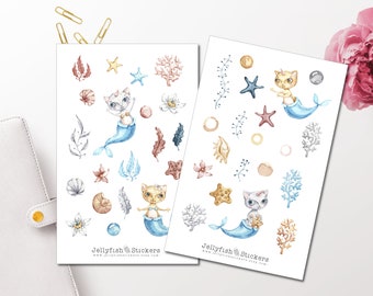 Mermaid Cat Sticker Set | Sticker | Journal Stickers | Planner Stickers | Stickers animals | cute stickers | Stickers pets