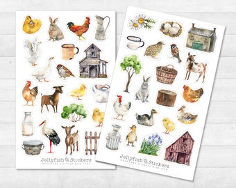 Farm Sticker Set - Cute Stickers, Journal Stickers, Planner Stickers, Stickers Chick, Goat, Animals, Farm, Chicken, Eggs, Duck, Rabbit