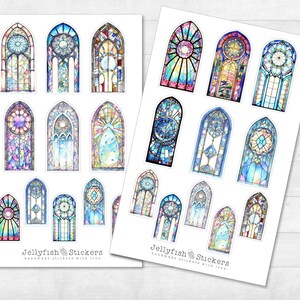 Kirchenfenster Sticker Set - Journal Sticker, Planer Sticker, Aufkleber, Magie, Märchen, Bunt, Schloss, Burg, Kirche