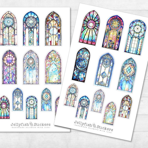 Kirchenfenster Sticker Set - Journal Sticker, Planer Sticker, Aufkleber, Magie, Märchen, Bunt, Schloss, Burg, Kirche