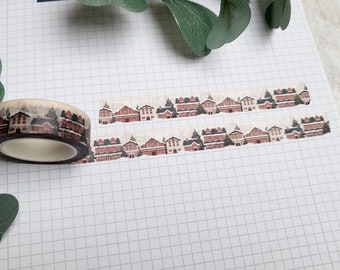 Washi Tape Verschneites Dorf - Stadt, Vintage, Winter, Schnee, Weihnachten, Häuser, Haus