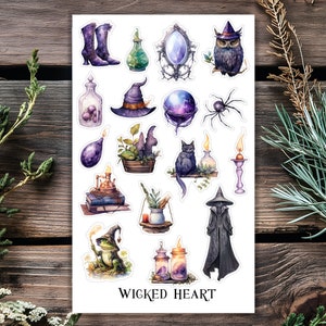 Hexe Stickerbogen - Aufkleber, Sticker, Magie, Zauber, Hexenbuch, Halloween, Eule, Zaubern, Bücher, Katze, Tränke