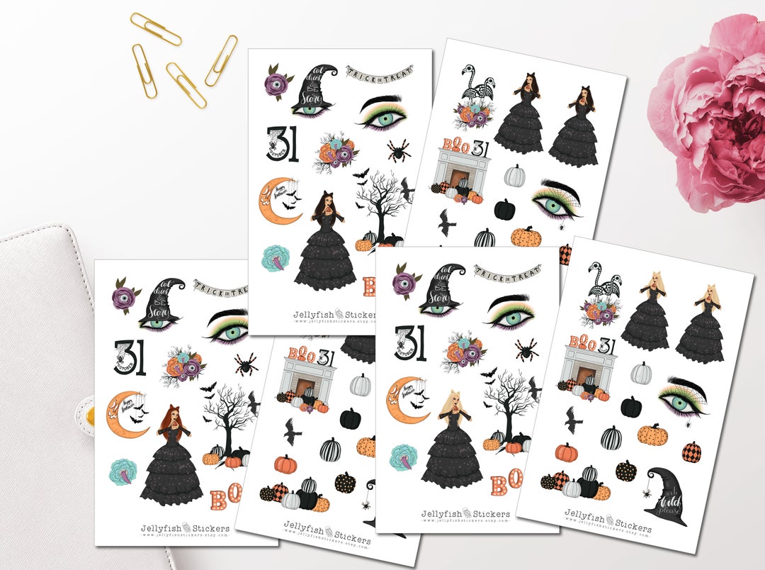 Girl Witch Sticker Set Halloween Sticker Journal Sticker Pumpkin