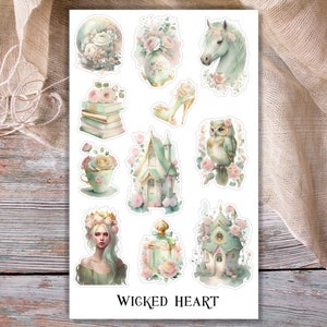 Märchen Stickerbogen - Aufkleber, Sticker, Magie, Zauber, Pastell, Bücher, Mädchen, Magische Wesen, Mystisch, Einhorn, Blume, Eule, Mädchen