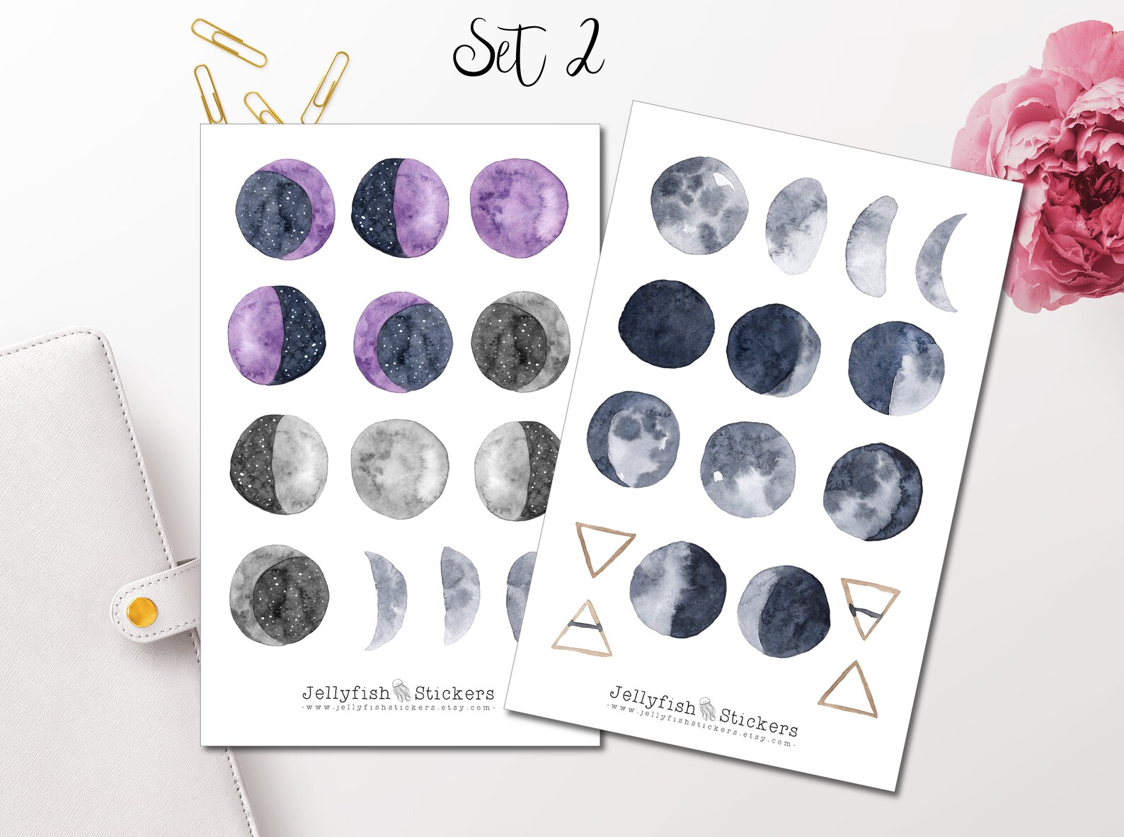Alchemie & Magie Sticker Set – Mondphasen, Wald-Motive, Für Journaling, 2 Bögen (180x110 Mm)